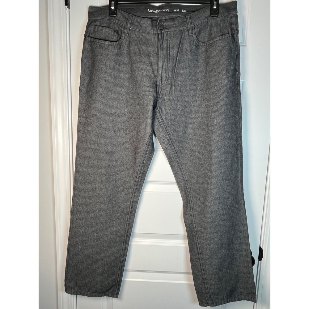 Calvin Klein Jeans Mens 36x30 Grey Straight Leg Cotton Pants Trousers